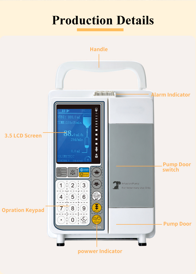 H07ad157417dc4d5987b10848dae42b20m - Cost-Effective Veterinary Equipment 3.2 Inch High Definition Bright Blue LCD Display Iv Vet Electric Infusion Pump